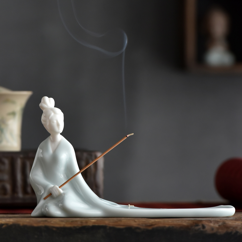 创意中式古代仕女陶瓷人物线香插香座熏香炉家居茶道香道摆件禅意