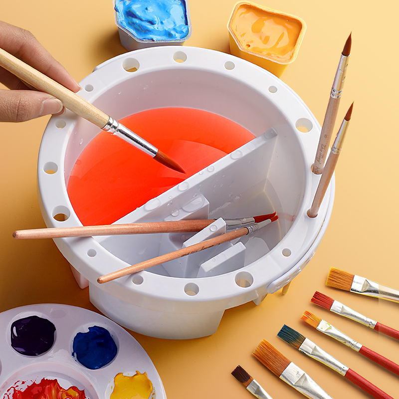 洗笔桶美术水桶美术生专用洗笔筒颜料桶便携水彩水粉画晾笔架油画丙烯国画填色盘色彩儿童美术绘画折叠涮笔桶