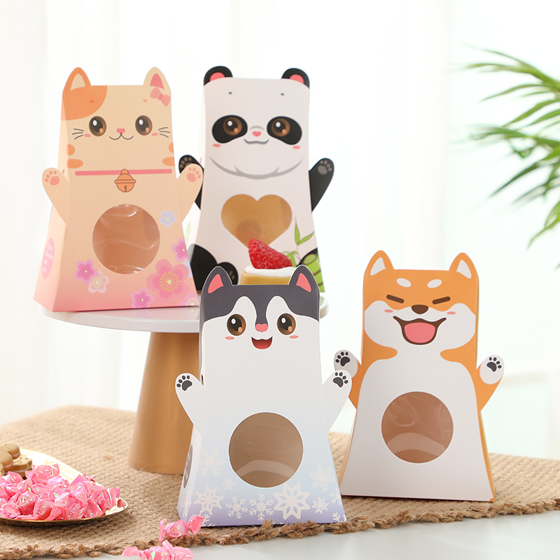 10个卡通烘焙饼干奶枣包装盒儿童节糖果牛轧糖柴犬猫咪点心包装盒