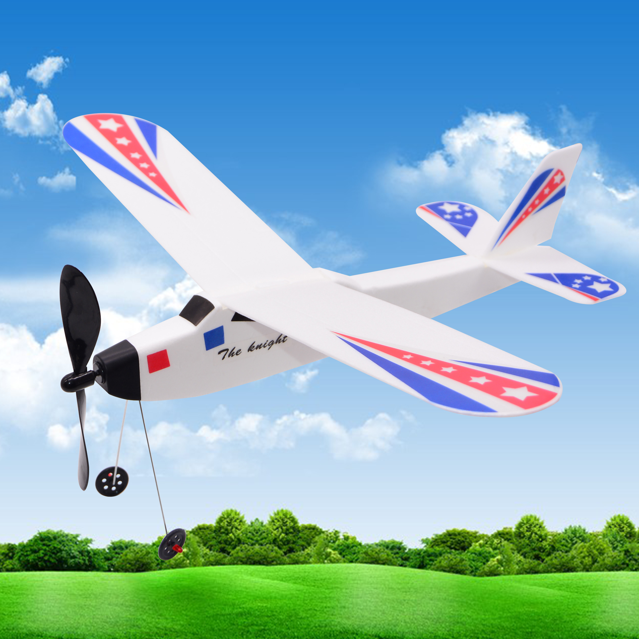泡沫橡皮筋飞机橡筋动力3D舱身滑翔机闪电战斗机拼装航模厂家直销