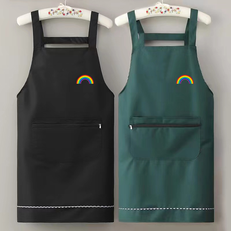 纯色时尚防水防油围裙定制logo印字新款家用厨房做饭工作背带围腰