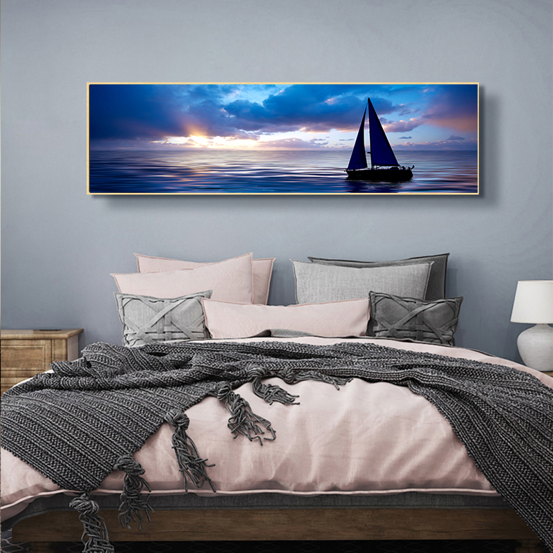 卧室床头风景一帆风顺装饰画帆船公寓墙面挂画大海客厅主人房壁画