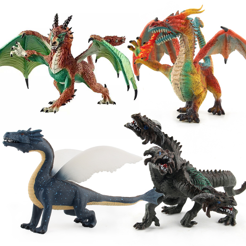 儿童玩具魔龙动物模型仿真喷火龙飞龙三头龙狂野龙模型树脂摆件