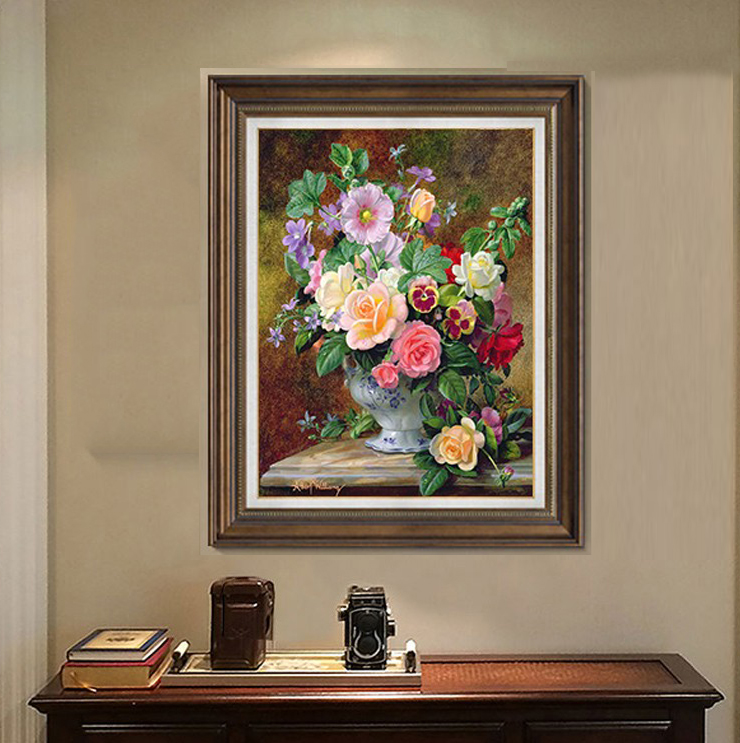 新款印花正品DMC十字绣 客厅卧室餐厅玄关简约唯美静物玫瑰花花瓶
