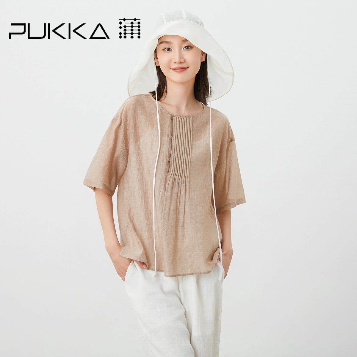 蒲PUKKA 原创设计夏丝棉混纺小格子新中式宽松H型衬衫