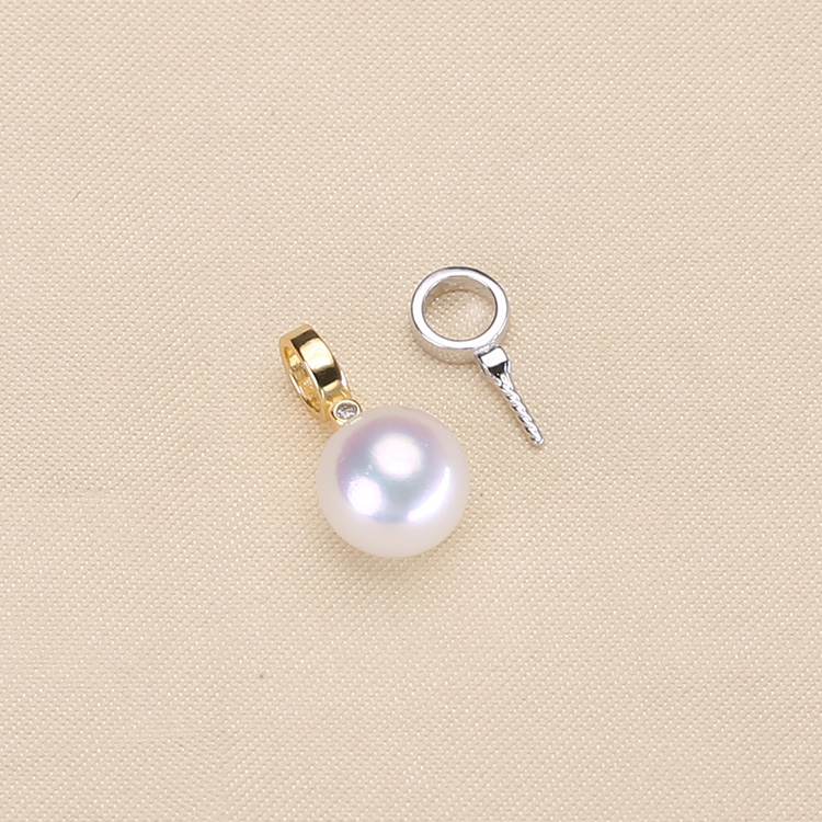 DIY珍珠配件S925纯银珍珠吊坠空托简单小圆圈款项坠托适合8mm以上