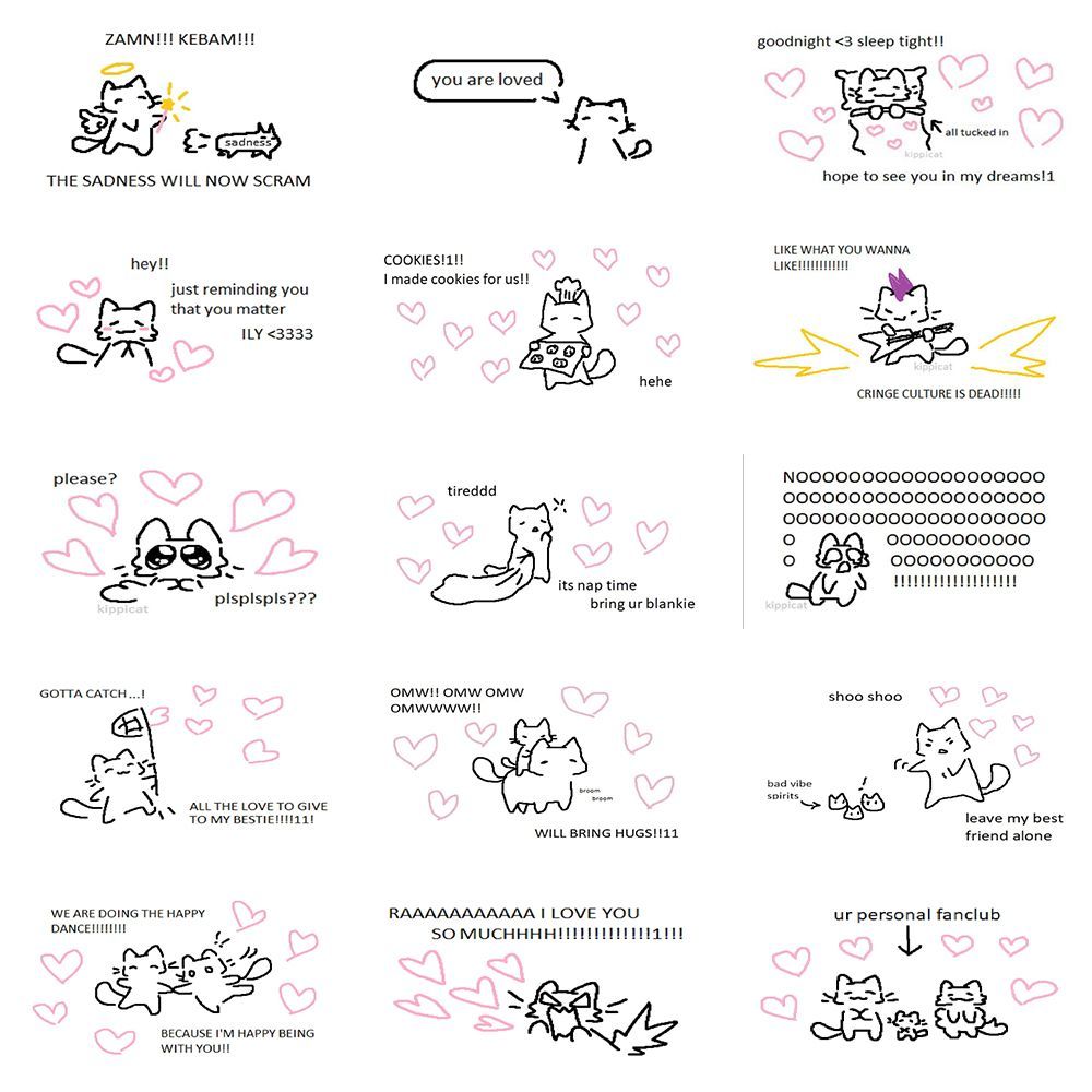 新款可爱小猫文学涂鸦风贴纸韩系简笔画猫咪笔记本电脑贴画防水