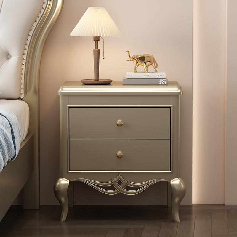 美式轻奢实木床头柜台灯柜烤漆法式欧式极简大尺寸现代简约床边柜