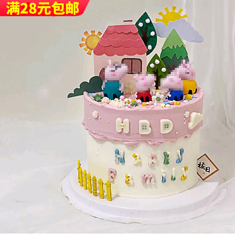 软陶小猪一家四口烘焙蛋糕装饰儿童节摆件猪宝宝周岁佩奇生日插牌