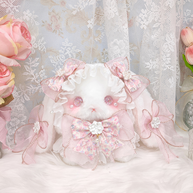 【栀子】熊兽家Lolita垂耳兔玩偶包原创蝴蝶结可爱毛绒包珍珠手作