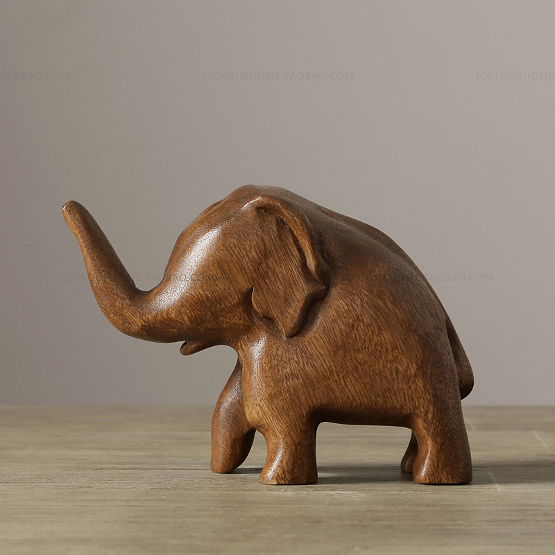 迦乐东南亚进口手工复古原木雕刻扬鼻大象欧式美式装饰桌面摆件