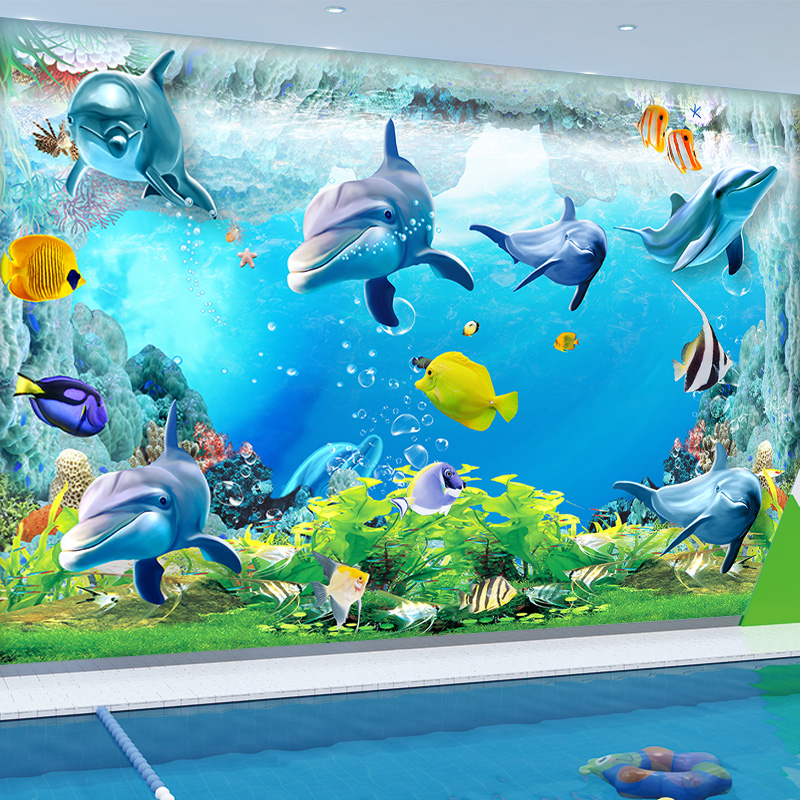 海底世界3d墙贴母婴游泳馆背景墙自粘贴画壁画儿童海洋馆墙纸防水