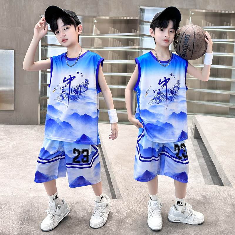 男童夏季篮球服背心套装新款童装中大童两件套无袖运动23号球衣