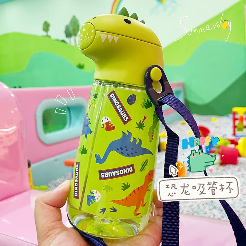 日本skater儿童恐龙水杯吸管杯斯凯达宝宝水壶防摔保温直饮杯背带