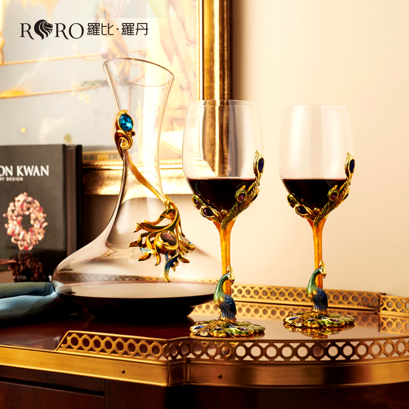 罗比罗丹创意孔雀红酒杯珐琅彩居家酒具套装高脚杯欧式葡萄酒杯