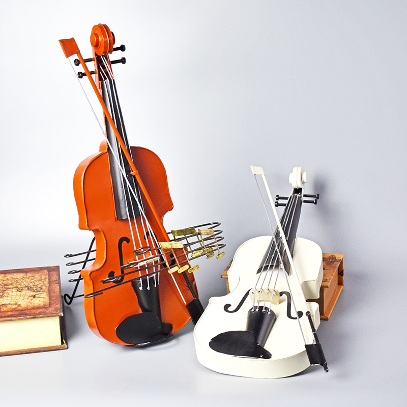 欧式创意小提琴模型家居装饰品摆件复古铁艺软装摄影酒吧餐厅道具