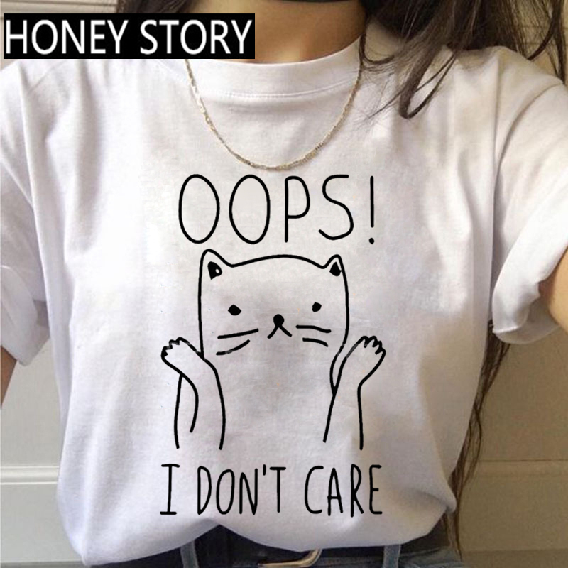 Cartoon Cat  T-Shirt可爱的卡通猫INS风简单白色百搭女士T恤短袖