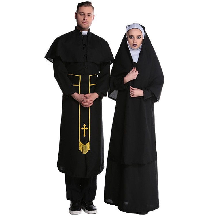 复活节成人男cosplay神父教父牧师服中世纪万圣节修女圣母演出服