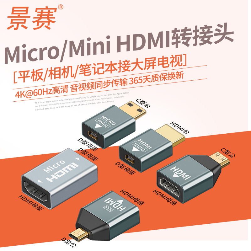 景赛 MiniHDMI转HDMI母头高清线micro接口1.4转换器投屏笔记本PS4尼康佳能单反相机电脑显卡电视显示器转接头