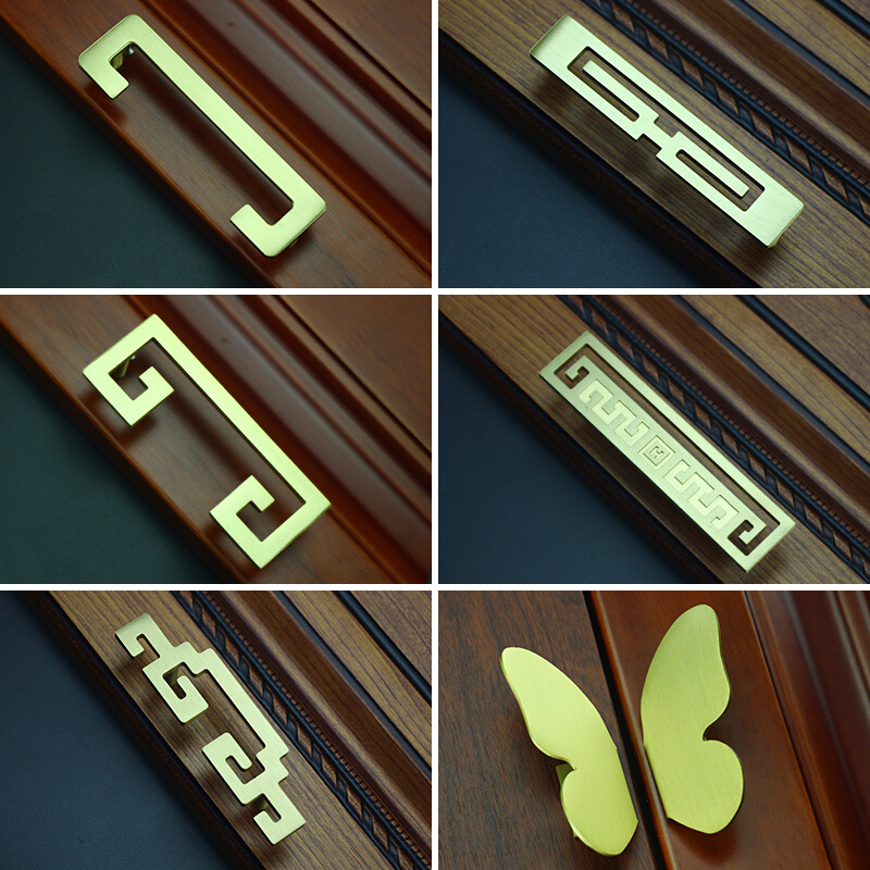 新中式工字系列黄铜家具拉手衣橱柜门条把手衣柜子仿古单孔长拉手