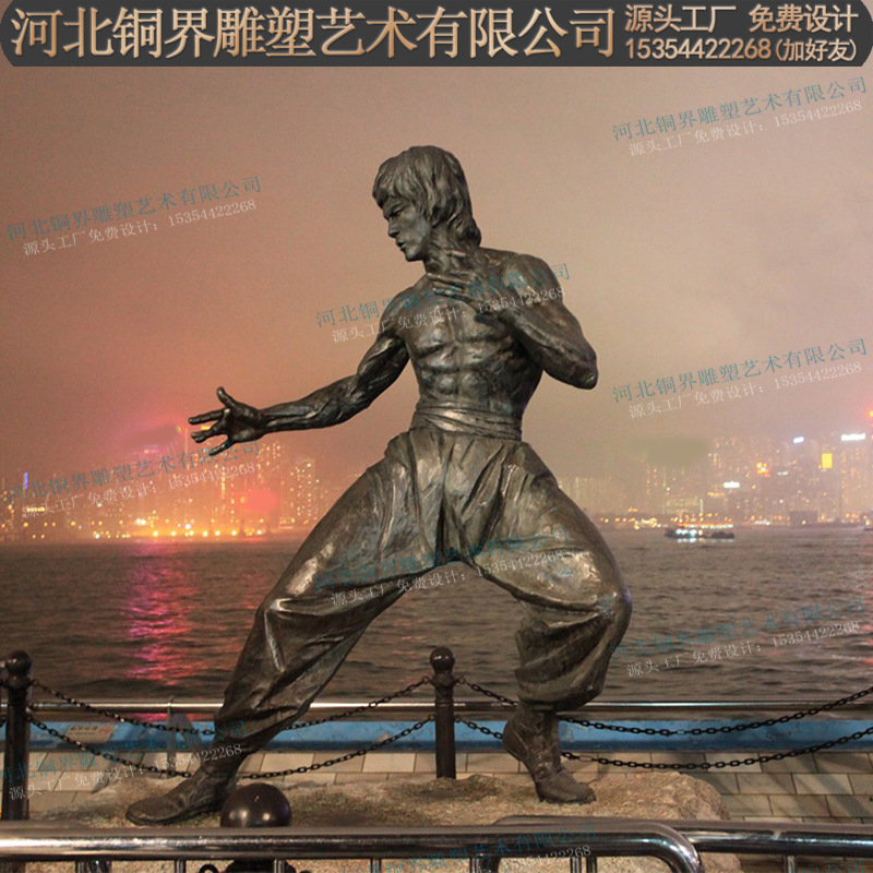 李小龙铸铜人物雕塑截拳道双节棍功夫武打术明星步行商业街头景观