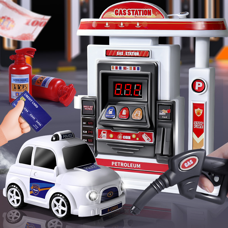 儿童加油站玩具汽车TAXI合金车模可计数孩3-6岁益智过家家玩具