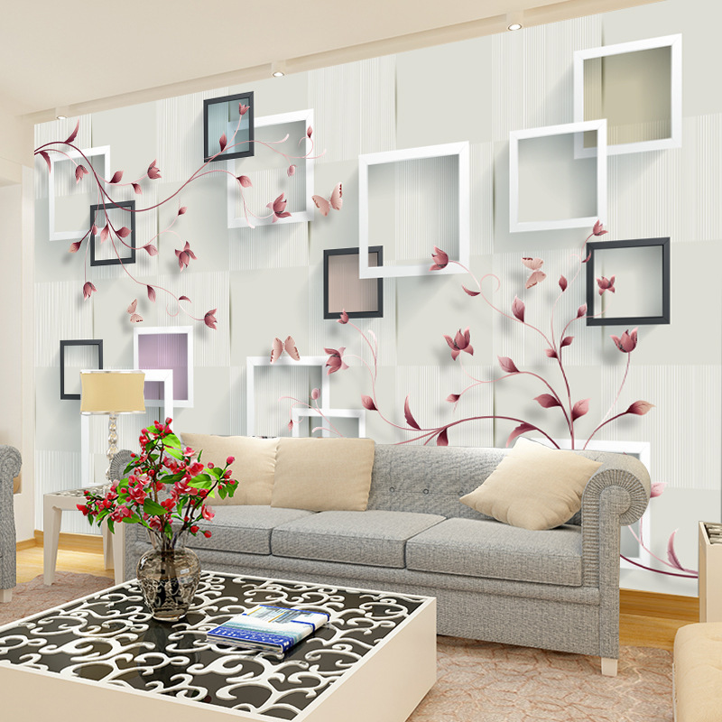 现代简约3D立体客厅电视背景墙效果图 整张影视墙纸壁纸壁画