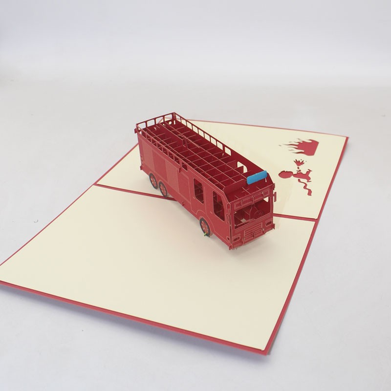 新款创意交通工具消防车货车3D立体贺卡J模型剪纸手工制作拼装加