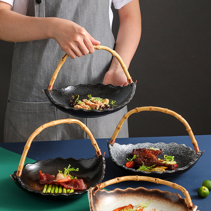 特色网红盘子创意日式陶瓷艺术篮子餐厅寿司店酒店餐具摆盘水果盘