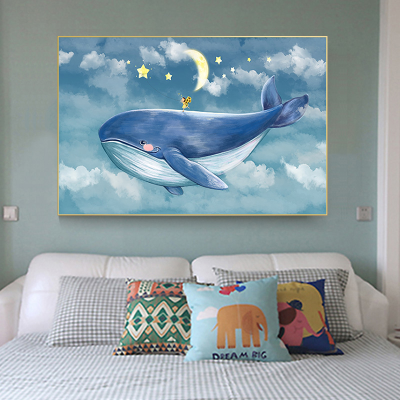 新品卡通鲸鱼点贴钻十字绣2023新款客厅卧室床头简单5d钻石画儿童