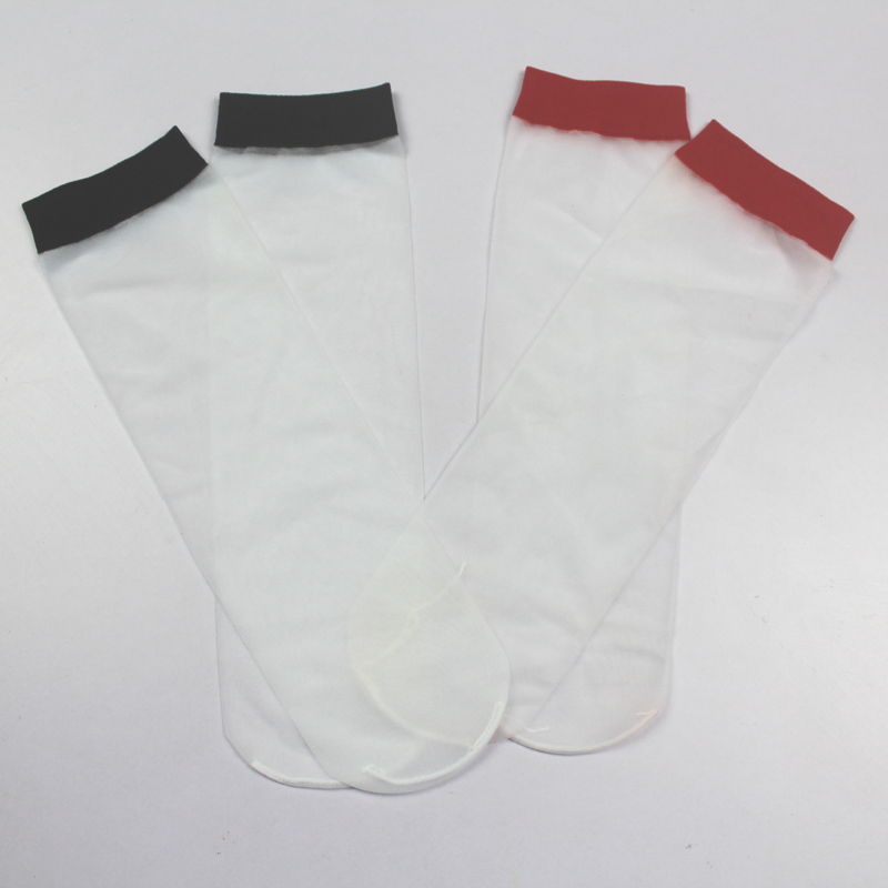 小短袜 包芯丝奶白色带黑色红色袜边 光滑不臭脚