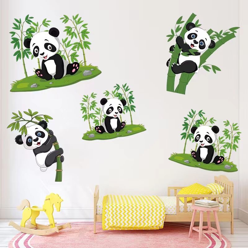 卡通可爱熊猫竹子遮丑修补洞自粘墙贴画幼儿园儿童睡房布置墙贴画