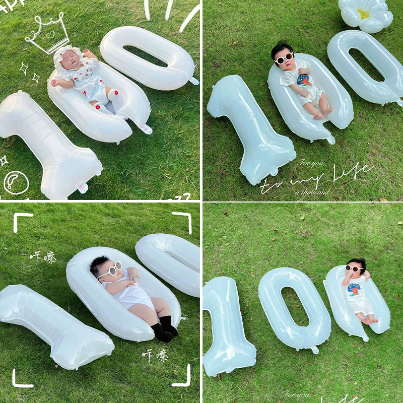 数字气球宝宝100天百日宴户外野餐装饰拍照道具布置百天照公园