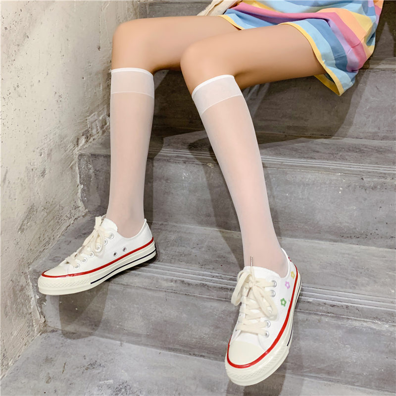 白色袜子女夏季薄款小腿袜女中筒袜透明半筒冰丝长筒袜jk纯欲丝袜