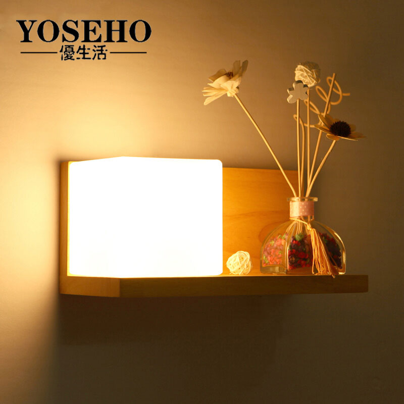 现代卧室壁灯床头灯实木现代中式过道走廊玄关创意韩式木质壁灯饰