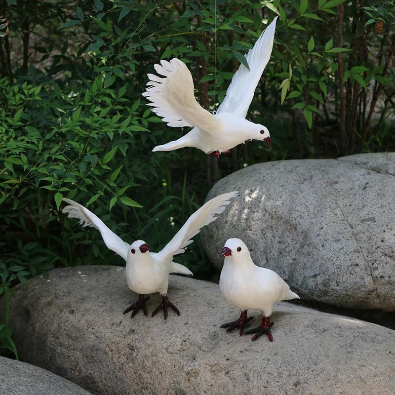 网红仿真鸽子摆件假鸽子模型婚庆和平鸽道具羽毛鸟类白鸽软装饰品