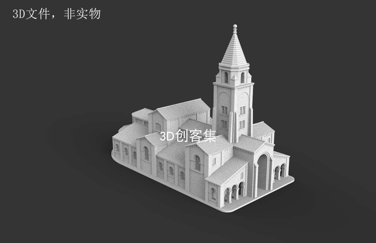 3D打印图纸地标建筑三维模型元宇宙素材stl(西班牙乡村教堂)