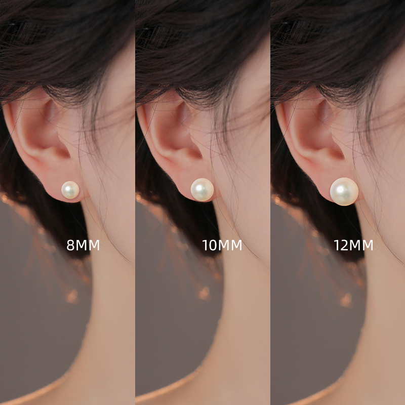 JXRX天然淡水12mm珍珠耳钉女2024新款爆款气质银针耳环春天耳饰
