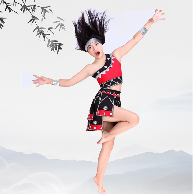 云南女装甩发舞蹈阿佤阿娃三月三民族舞台服佤族傣族壮族演出服装