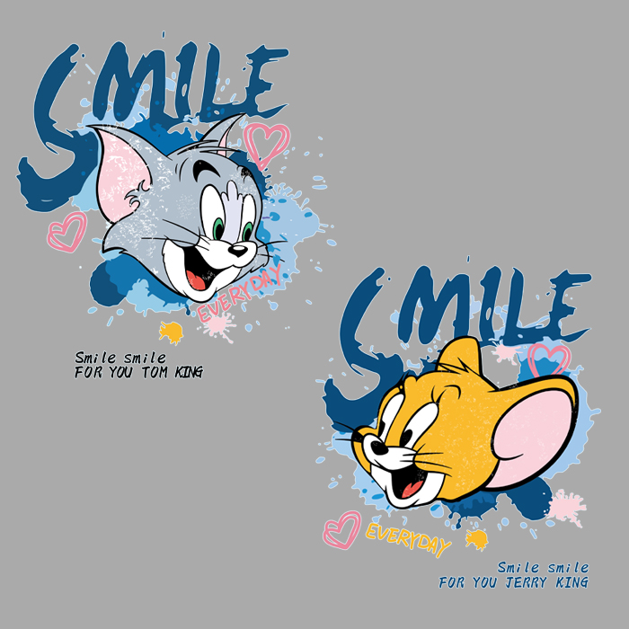 柯式卡通猫和老鼠情侣印花图案衣服辅料贴热转印T恤胶印过粉烫画