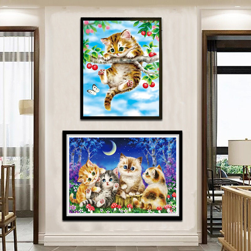 十字绣成品纯手工小猫一家可爱的猫咪新款客厅儿童卧室动物挂画