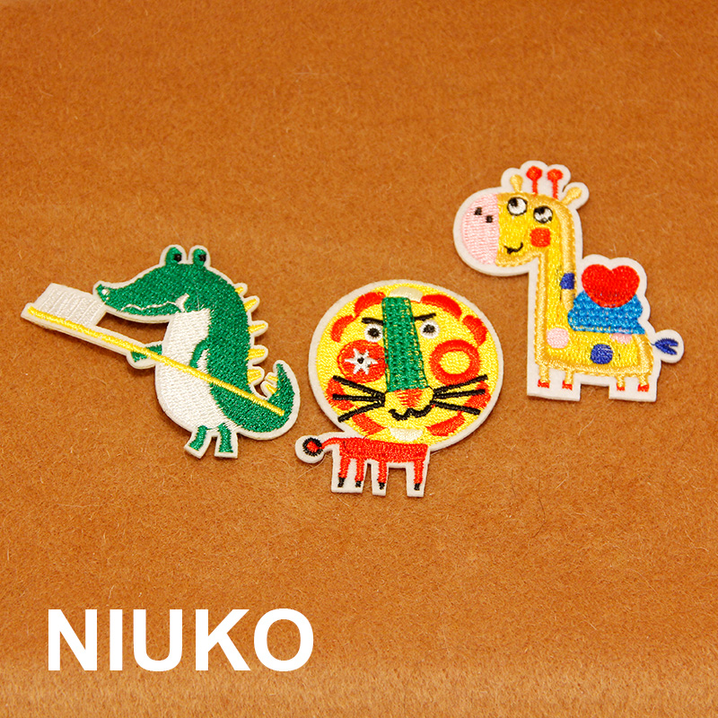 NIUKO 布贴 精致彩色卡通鳄鱼狮子长颈鹿儿童牛仔DIY破洞贴布标贴