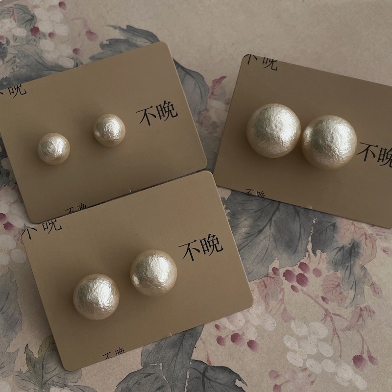 棉花珍珠高级质感日本进口珠夸张大耳钉个性轻奢气质无痛耳夹光泽