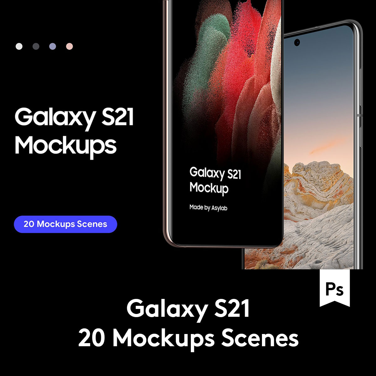 20款三星Galaxy S21手机网站APP界面界面设计演示样机PSD模板套件
