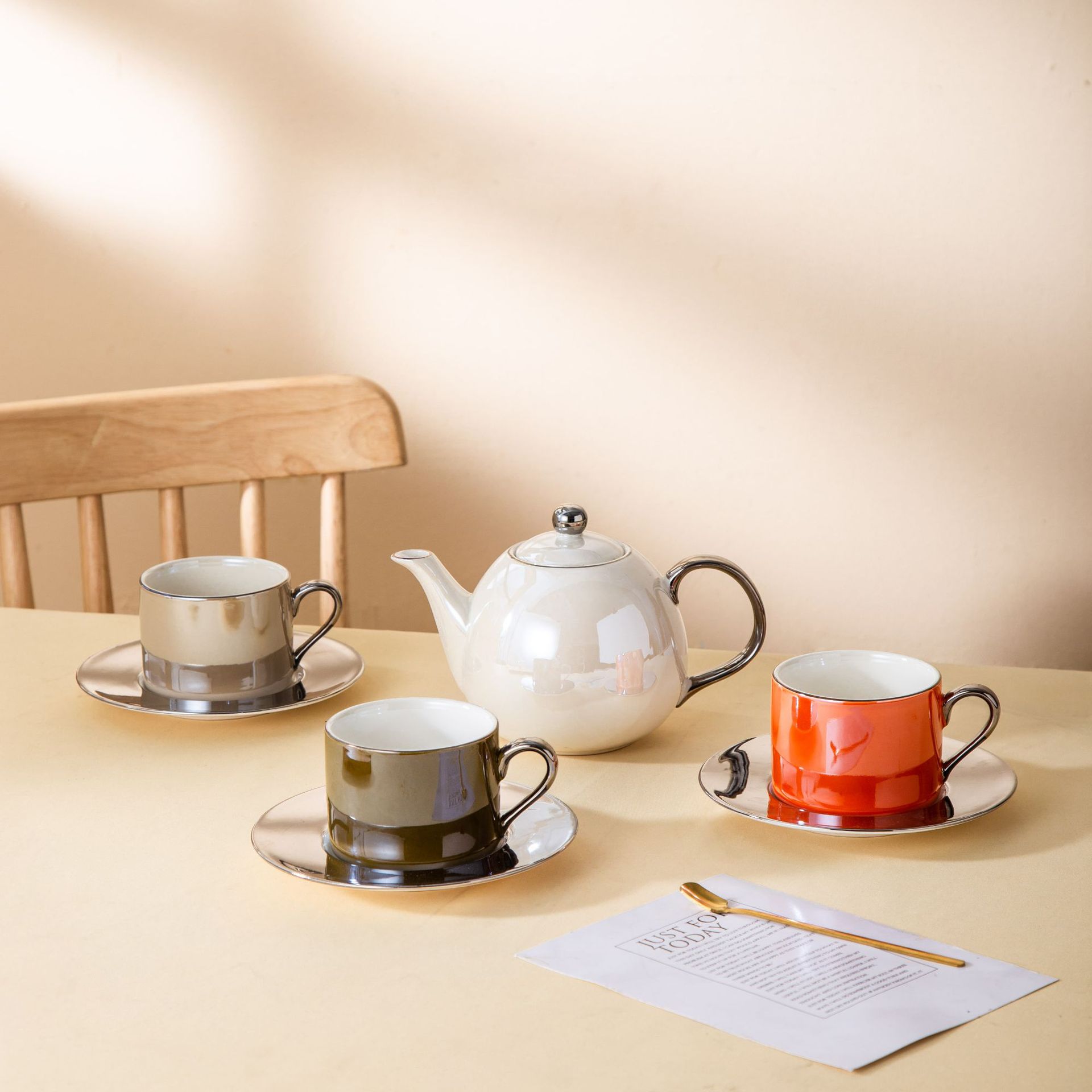 珠光复古轻奢欧式陶瓷咖啡杯碟卡布奇诺下午茶套餐银边咖啡壶