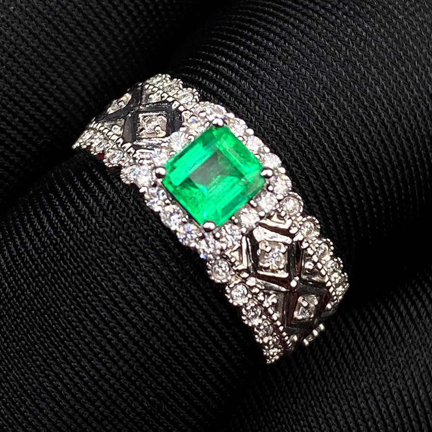 【一氏珠宝】天然沃顿绿祖母绿女士戒指复古巴洛克风格高级珠宝定