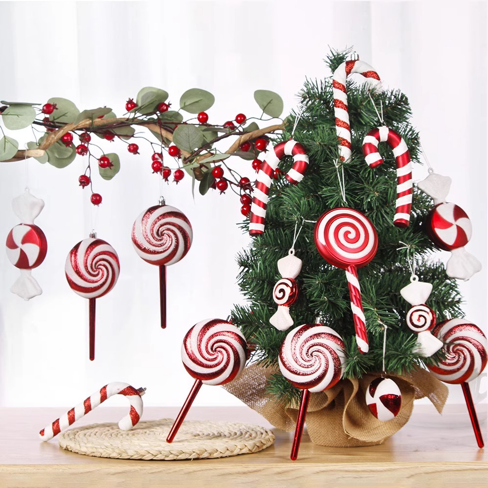 圣诞节装饰品手绘糖果拐杖组合挂饰商场橱窗派对聚会装饰套盒糖果