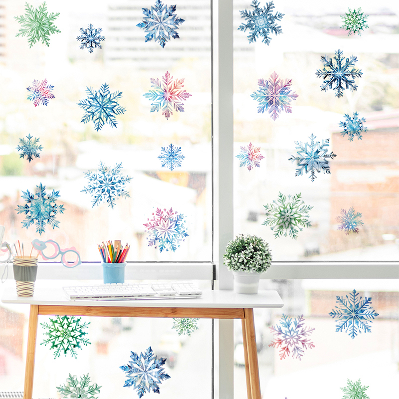 彩色雪花装饰墙壁贴纸玻璃装饰圣诞节布置防水自粘瓷砖店面商场