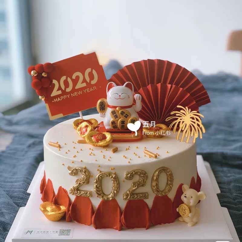 2020硅胶数字模具新年塑料招财猫摆件亚克力椰树插件烘焙蛋糕装饰