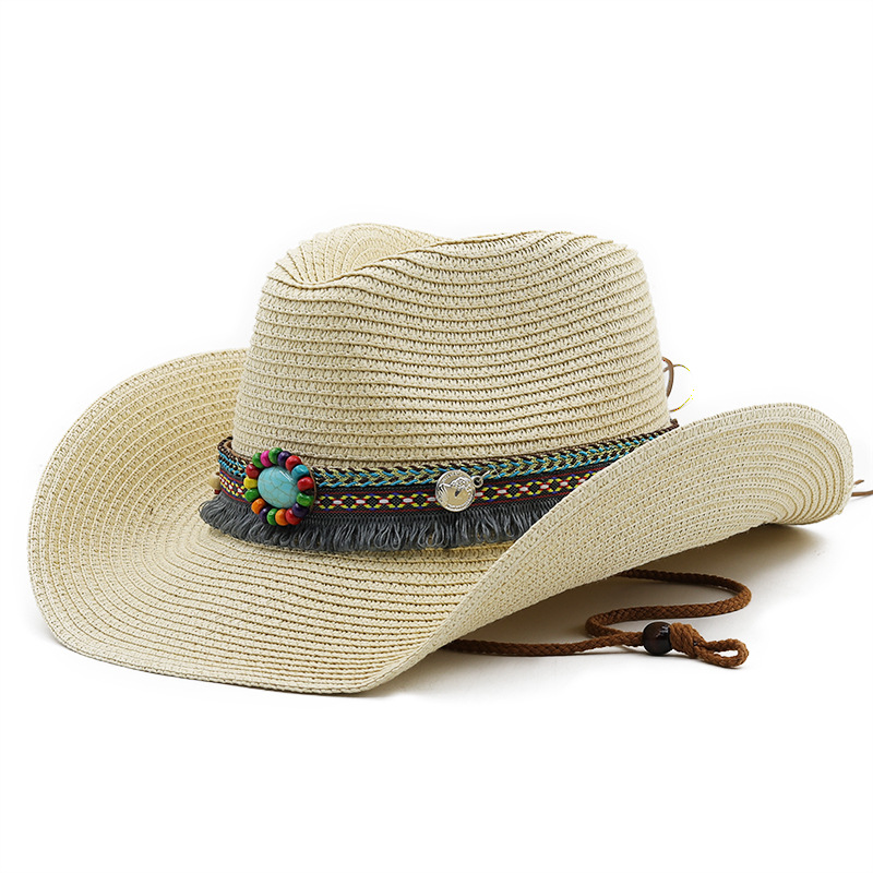 少数民族风牛仔草帽夏季沙滩帽男女士情侣牛仔遮阳帽防晒太阳帽